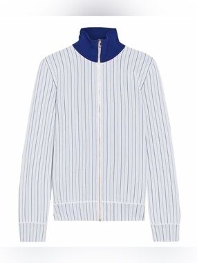 Stella McCartney White Pinstripe Track Jacket with Blue Stand Collar
